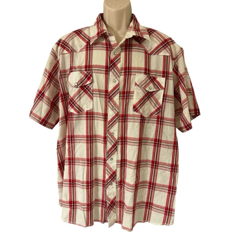 Wrangler Shirt Men’s 3X Red White Check Short Sleeve Western Pearl Snap Rodeo